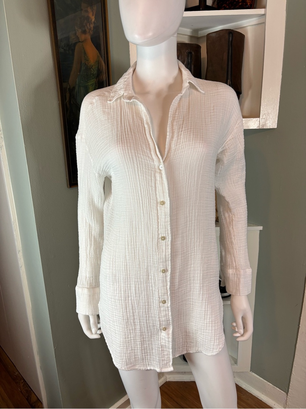 Abercrombie & Fitch White Cotton Gauze Long Button Down Shirt Pool Cover-Up S